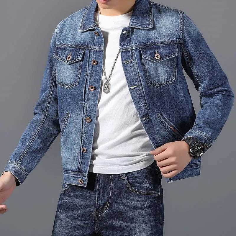 Spring Autumn Mens Denim Jacket Fashion Handsome Versatile Cargo Jacket Vintage Lapel Outerwear Casual Loose Denim Coat X250113