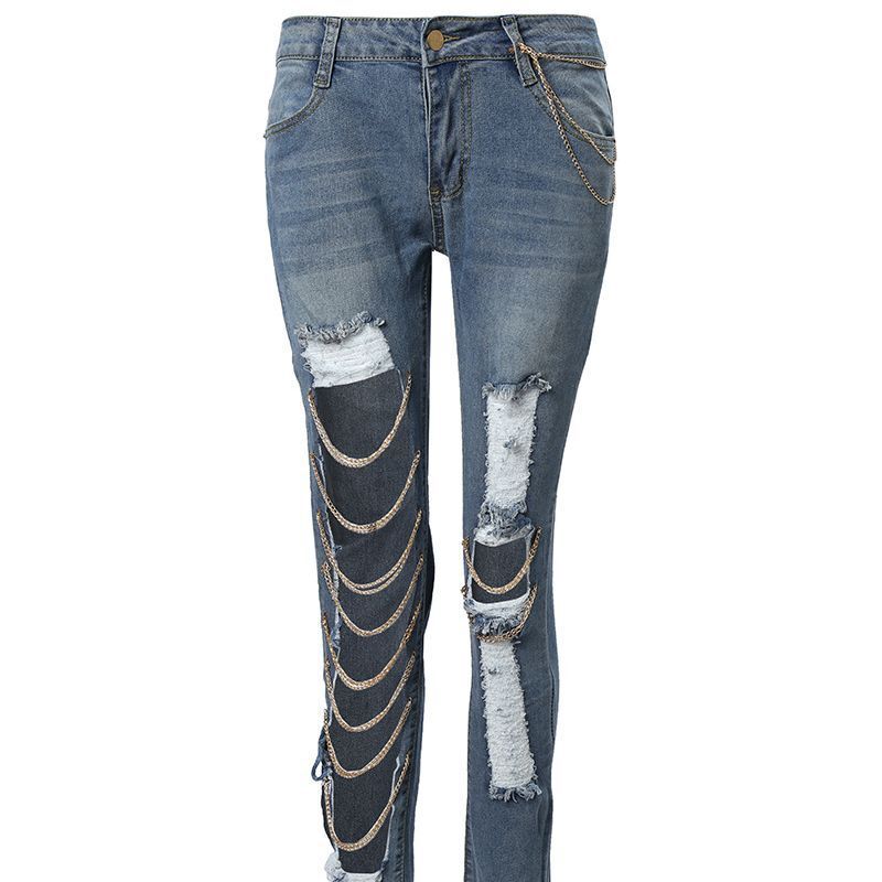 designer jeans baggy jeans womens designer 2025 european and american exaggerated big hole jeans women's small leg pants elastic and hot 4ea
