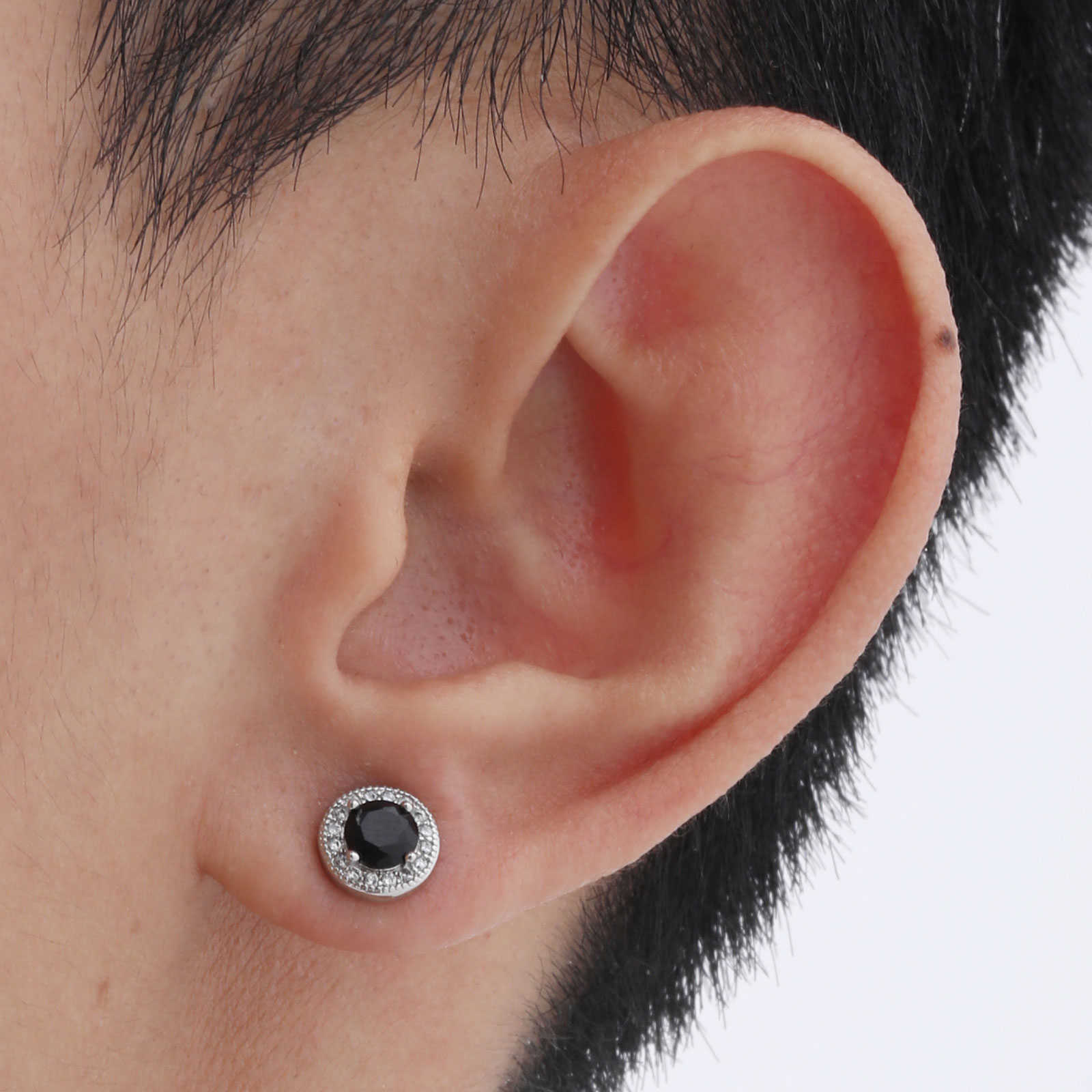 Vnox Wholesale Earrings Fashion Stud Earrings Men Jewelry Steel Color Copper Black Zirconia Round Fashion Stud Earrings