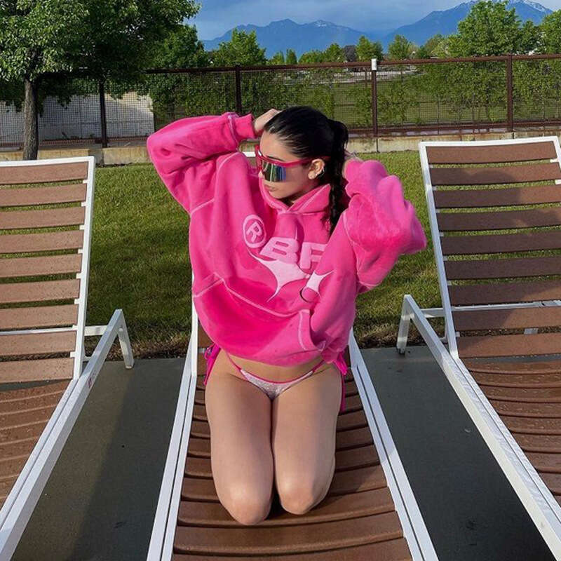 2025 New Winter Y2K Street Wear Men's and Women's Hoodies Trendy Brand Pink Letter Foam Sweet Spicy Girl Loose Hoodie