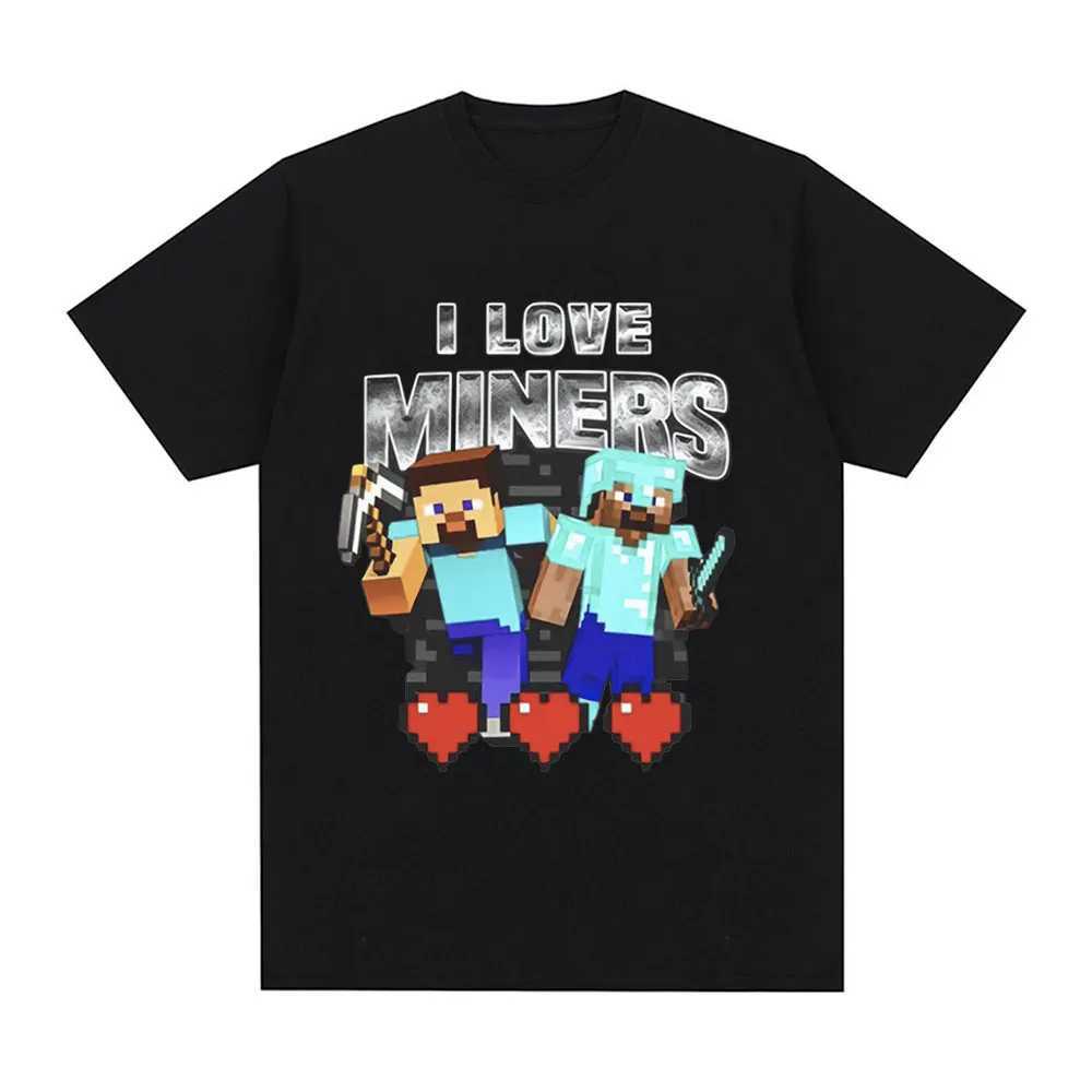 I Love Miners Print T Shirt Otaku Game Funny Meme T-shirt Mens Women Clothing Cotton Casual Short Sleeve Oversized T Shirts Tops X2501131