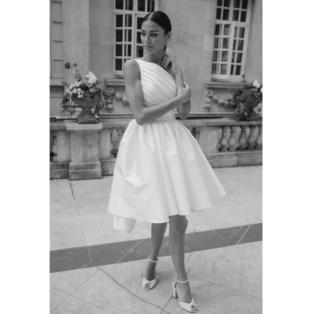 Princess One Shoulder A Line Mini Wedding Dresses for Women White Short Organza Brides Strapless Bridal Gown Vestido De Noiva Customized