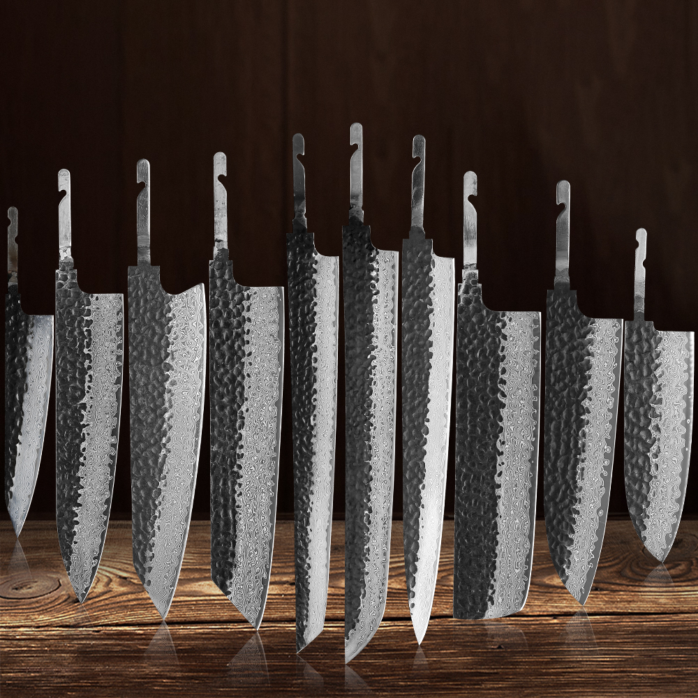 TURWHO Japanese Hand Forged Chef Knife Blank Blade DIY Damascus Steel VG10 Kitchen Knives Set Making Handmade Tools No Handle