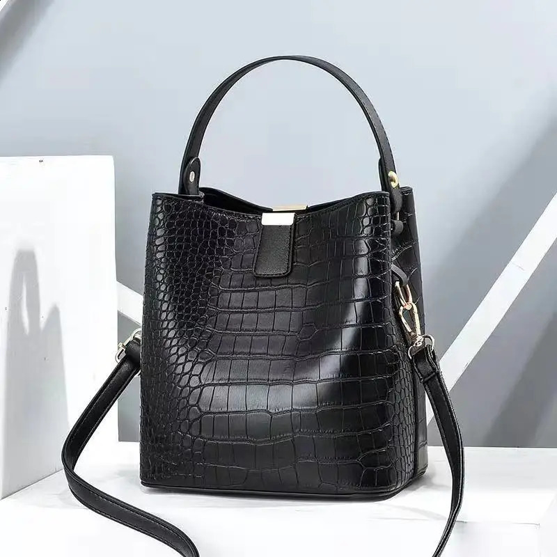 Vintage Pattern Bucket Bag Women PU Leather Shoulder Bag Big Capacity Handbag Crossbody Bag Advanced Lady Purse 250106