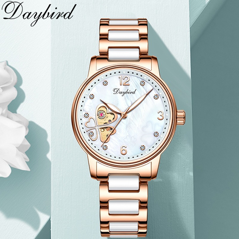 New Hollow out Mechanical Night Glow Ceramic Clover Women's Watch Temperament Waterproof