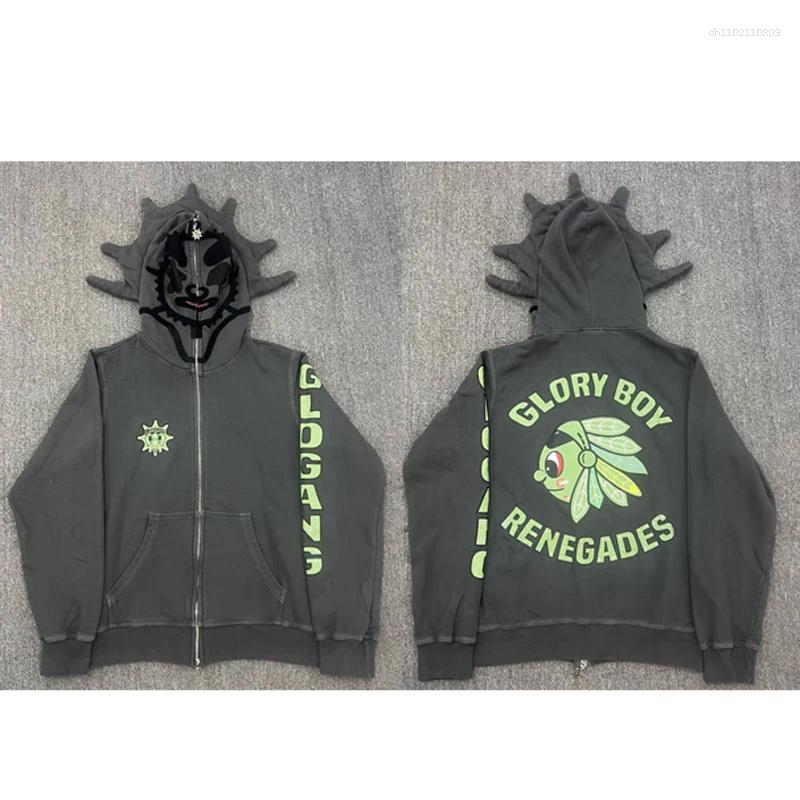 Men's Hoodies 24SS High Quality Glo Gang The Glory Hoody Heavy Industry Diamond-studded Hat Fashion Brand Men Women Patchwork Design