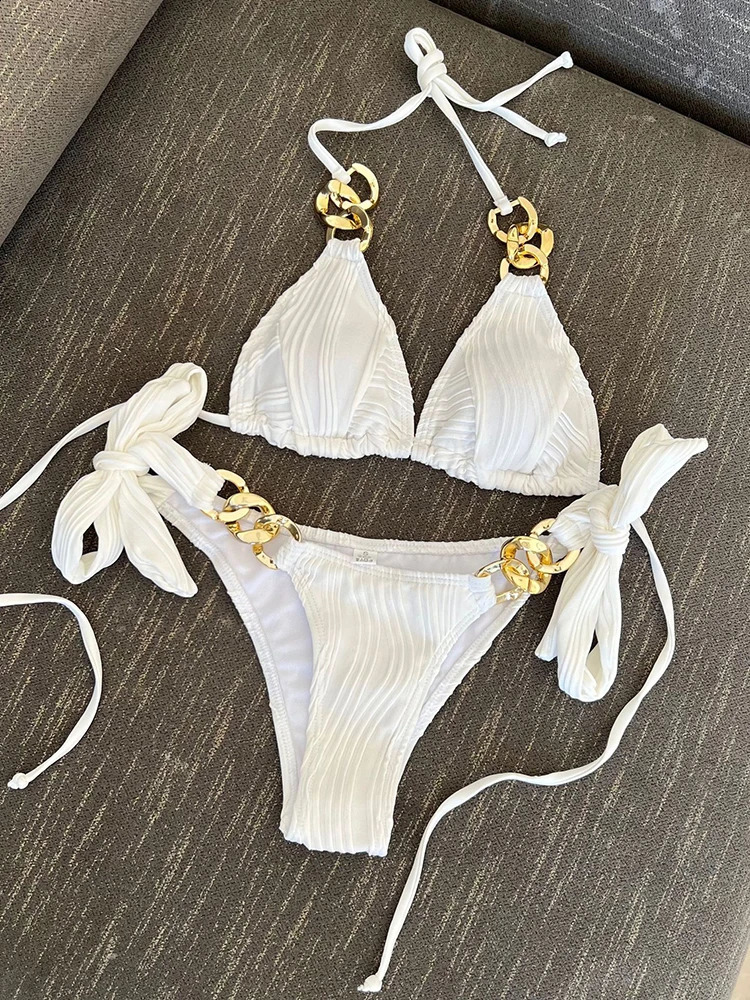 Circyy womens solid sexy bikini set two-piece beachwear summer sequined shower suit backless bikini swimsuit 250109