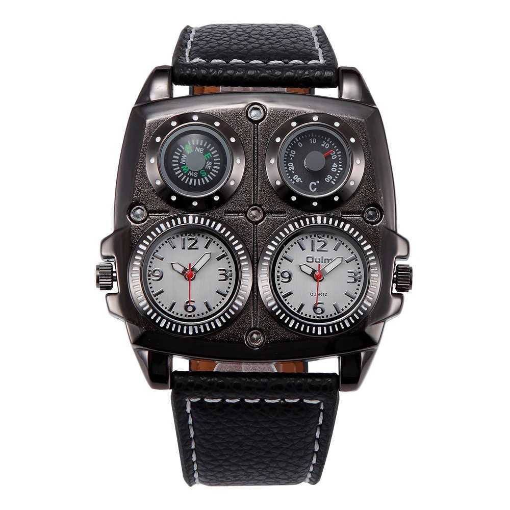 New Arrival Ohm Mens Watch Dual Zone Army Pilot Style Large Size Military Quartz Watch Mens Leather Strap Watch Z2450113