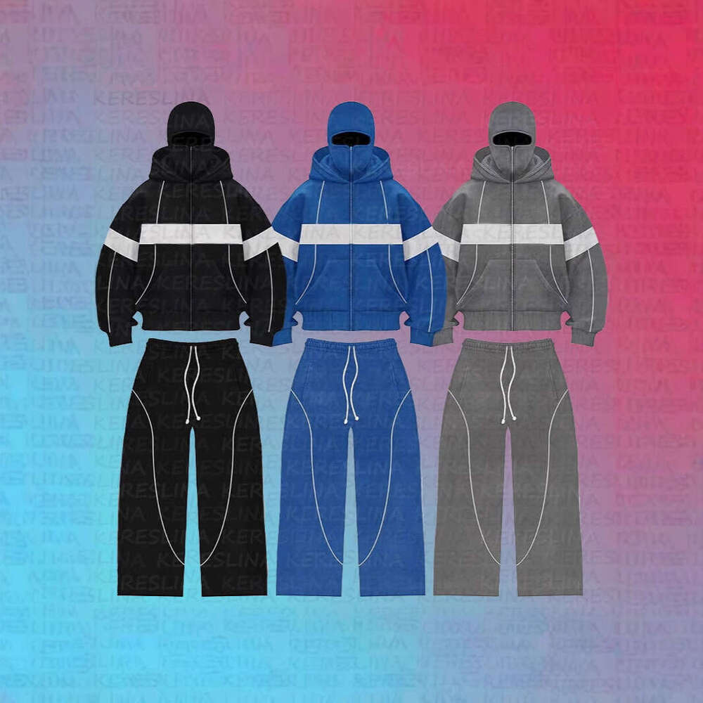 Personalized double hat design solid color hooded cardigan autumn winter with fleece men's and women's loose Y2K hoodie