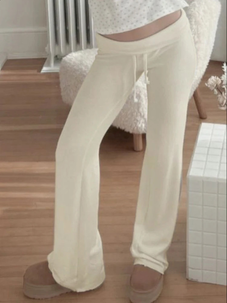 Solid Drawstring Low Waist Straight Pants Women Basic Casual Jogger Sweatpants 250102