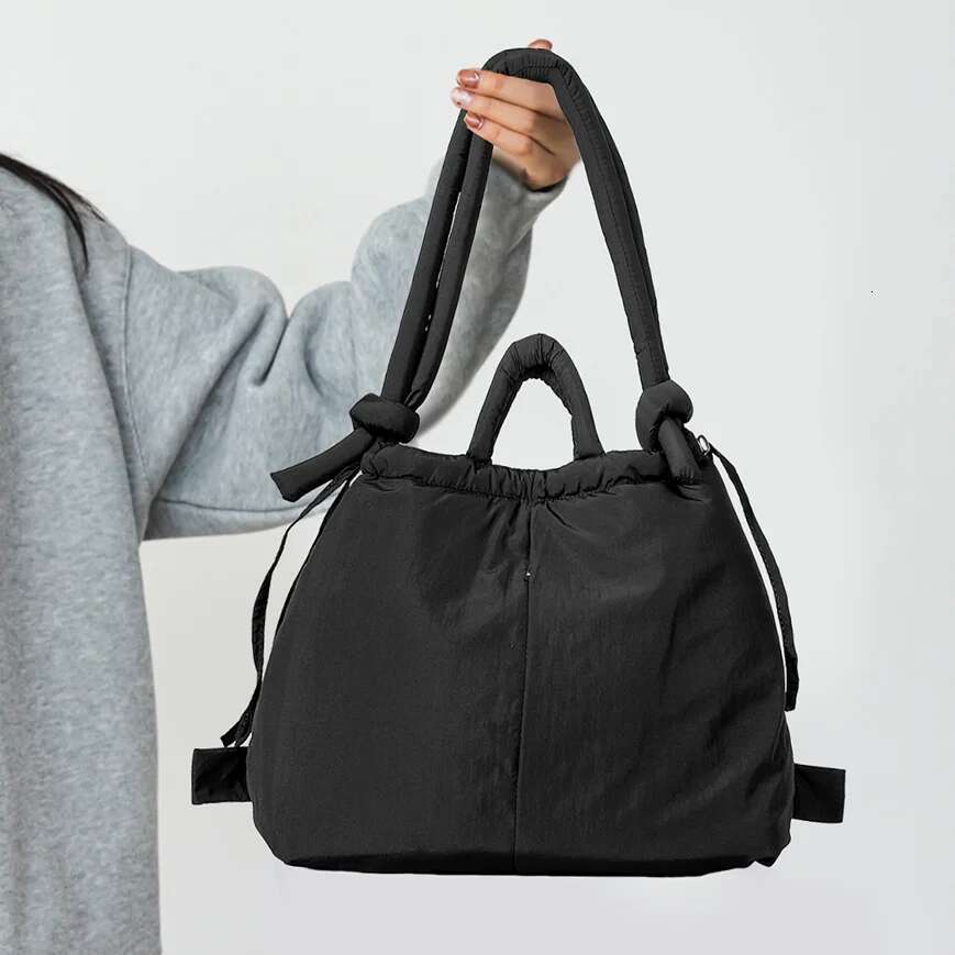 Stuffing Lightweight Stylish Backpack Large Capacity Women Puffy Drawstring Bucket Puffer Padded Shoulder Solid Tote Bag