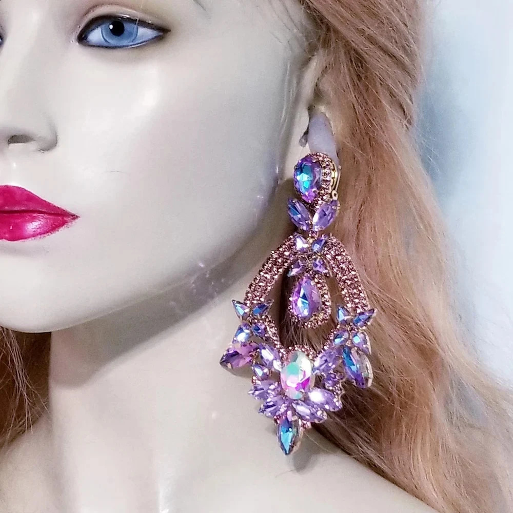 purple Exaggerate pendant earrings oversized accessories elegant ladies waterdrop rhinestone earrings party jewelry 250110