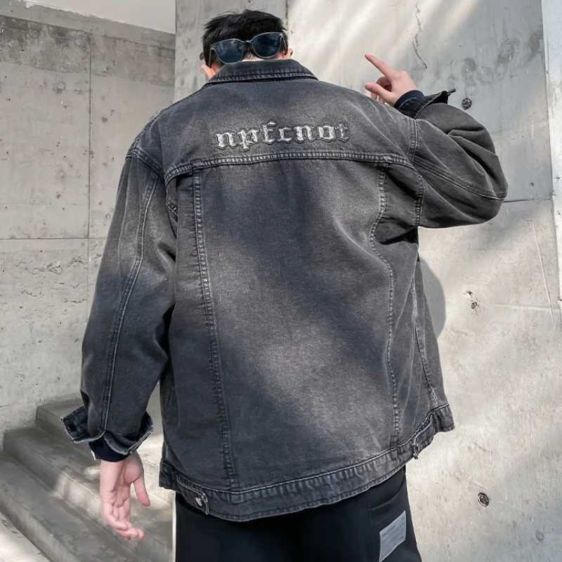 Denim Jackets Man Autumn Wide Shoulders Jeans Coat for Men with Embroidery Cargo Y2k Original Branded Size L Aesthetic Korea Big X250113