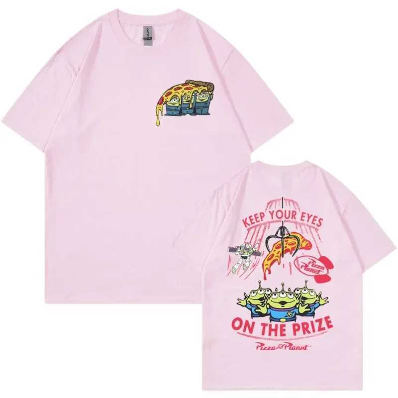 Funny Pizza Planet Double Sided Graphic T-shirt Men Women Fashion Retro Cartoon T-shirts Casual 100% Cotton Short Sleeve T Shirt X2501131