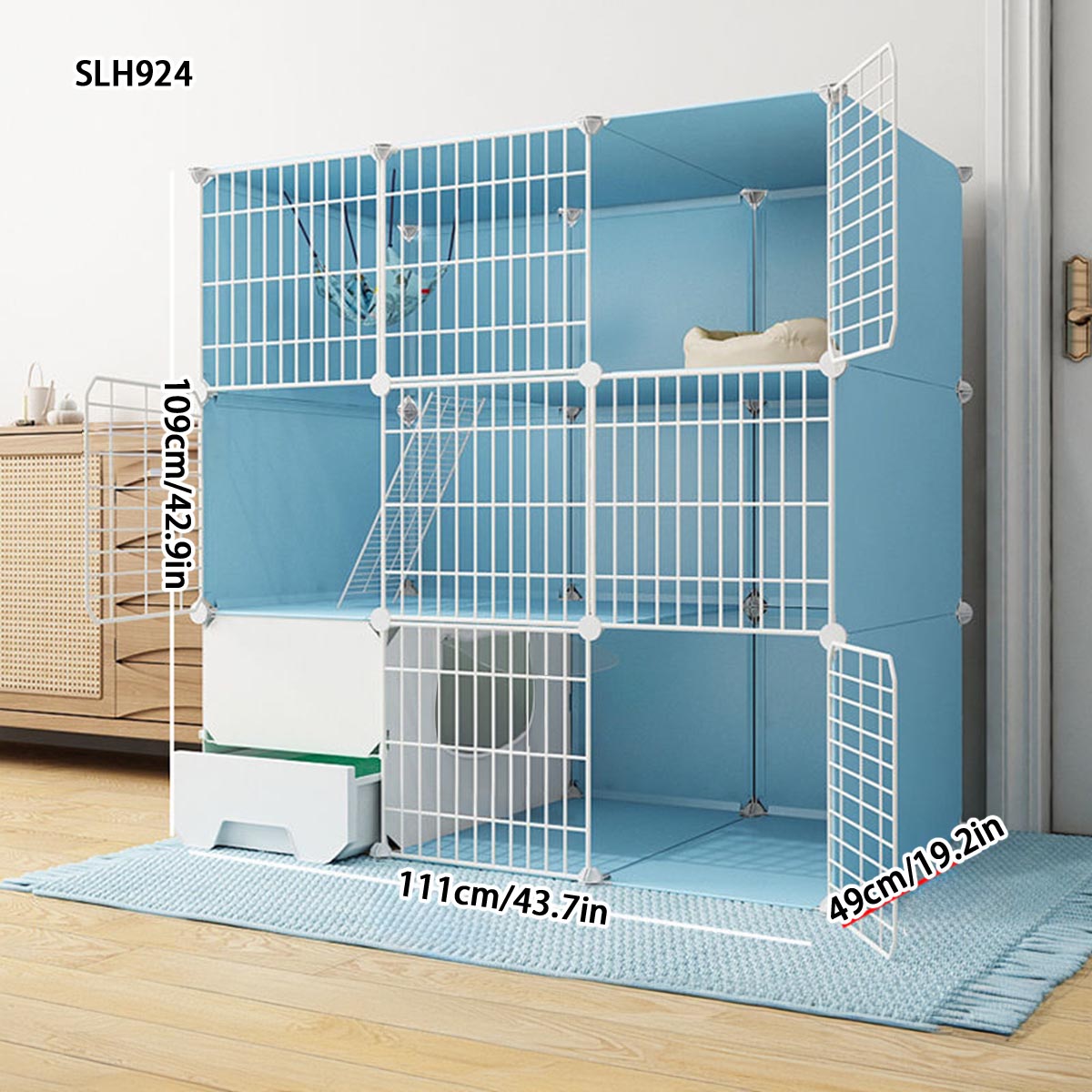 Indoor Triple-Storey Cat Condo with Huge Litter Pan and Cozy Nook Space