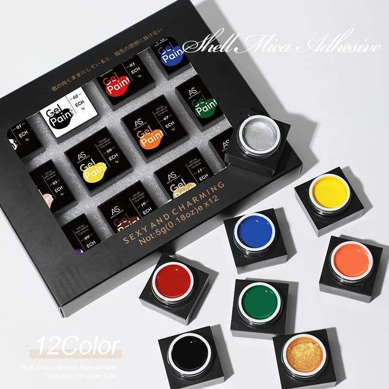 AS 12pcs Colorful Painting Set Art Vernis Semi Permanent Glitter Polish UV Nail Gel Manicure Kit