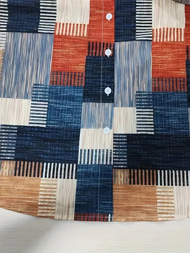 Women Fashion Plus Size 1XL5XL Casual Blouse Womens Patchwork Print Long Sleeve Button Up Lapel Collar Shirt Top 250102