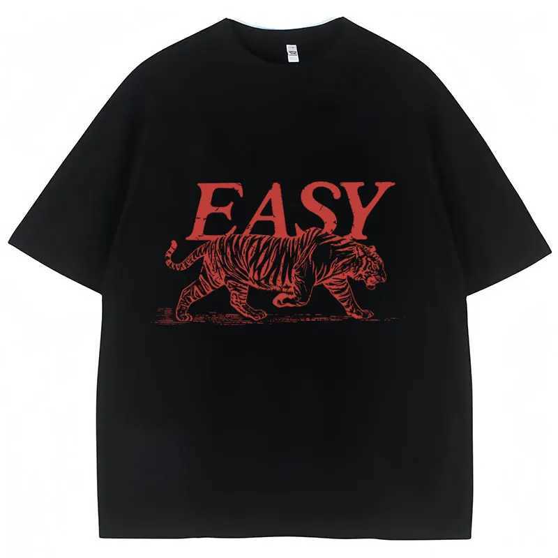 Funny Easy Tiger Meme Print T Shirt Mens Womens Fashion Personality T-Shirt High Quality 100% Cotton Loose Casual Tee Shirts X250113