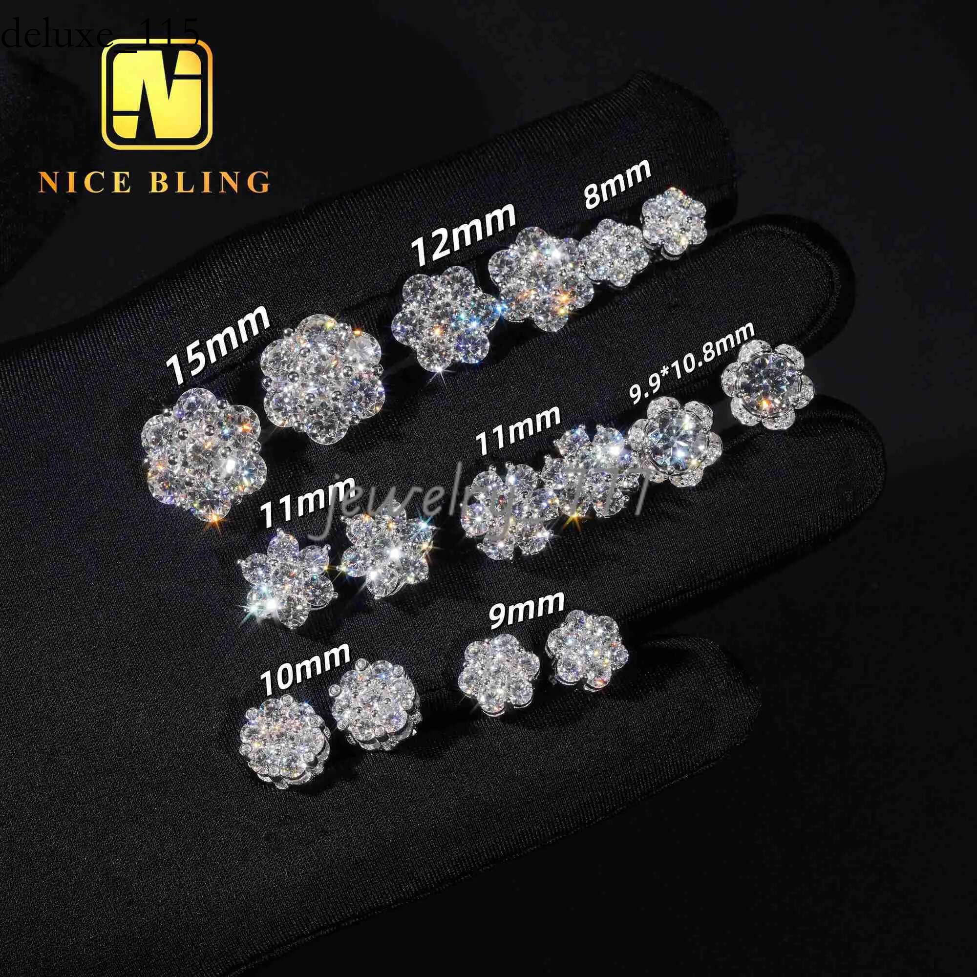 Hot Sale Pass Tester Hip Hop Sier Gold Plated VVS Dia Moissanite wer Stud Earrings Cluster