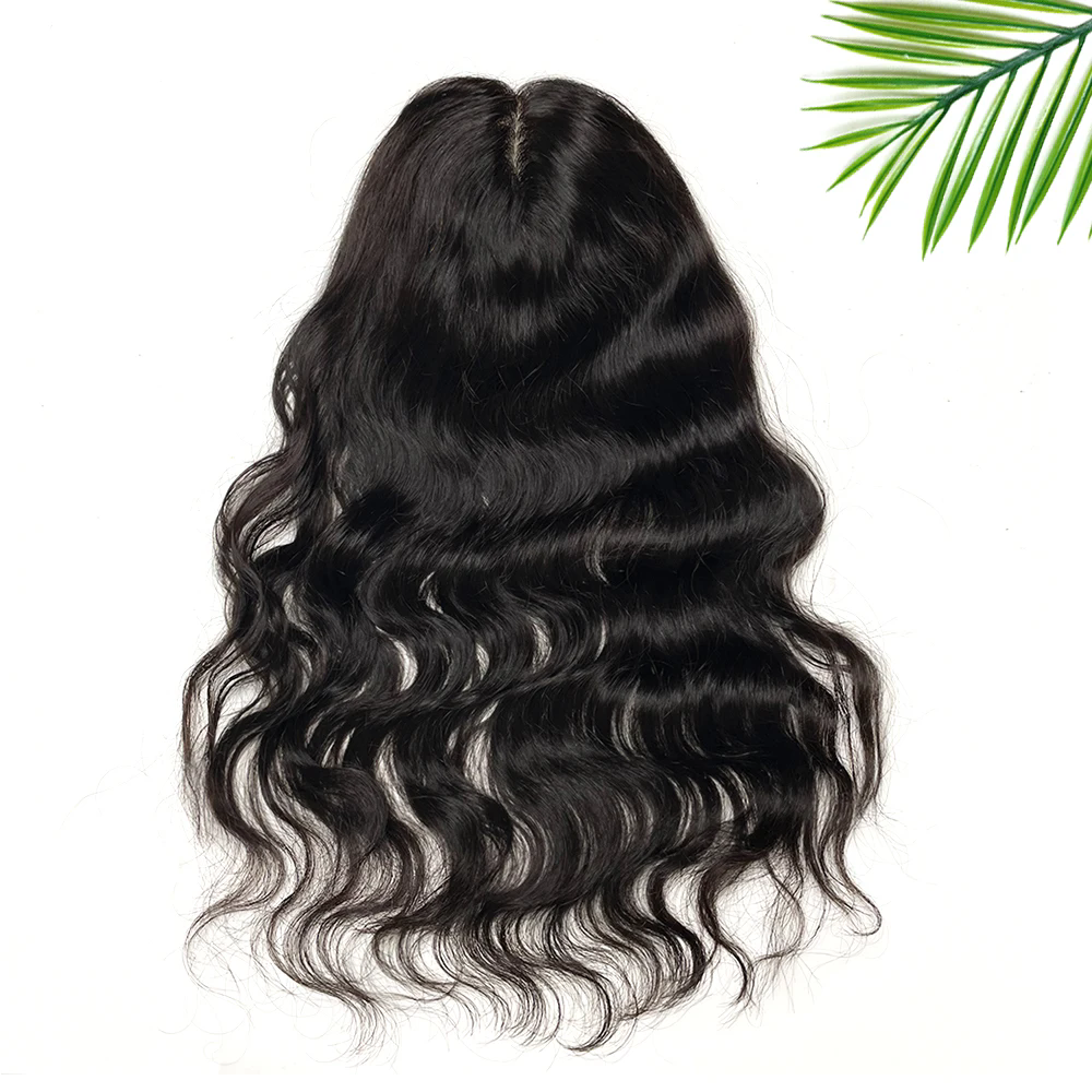 Natural Black brown long Wavy Hair Silk Base Human Hair Women Topper Natural Wave European Virgin Hair Pieces All Sizes Hand Tied Silk Top Toppers 6x6
