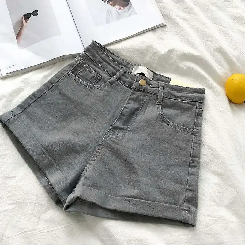 Retro High Waist Denim Short Gray White Black Casual Summer Slim Sexy Streetwear Jeans Bike Female C7187 250102