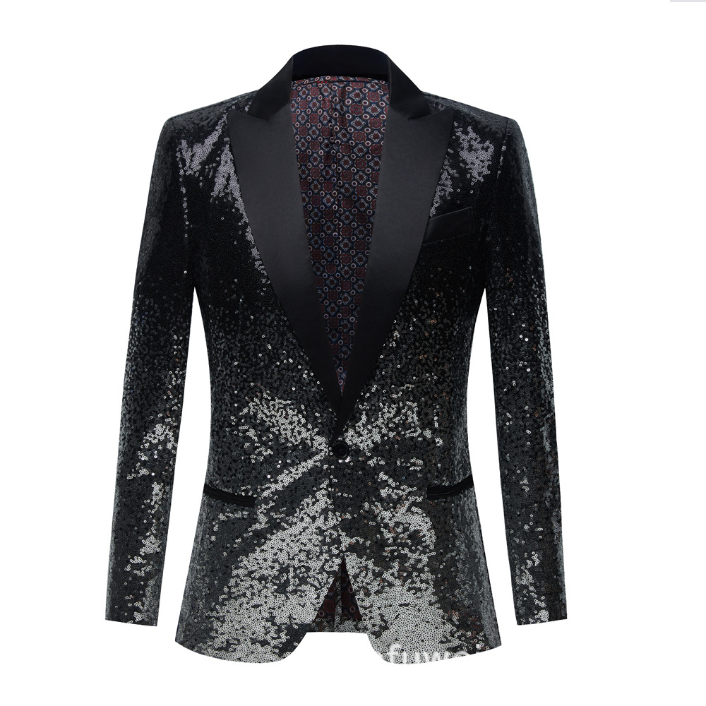 K897 Men's Sequin Green Collar Suit for Stage Performances & Hosting Events