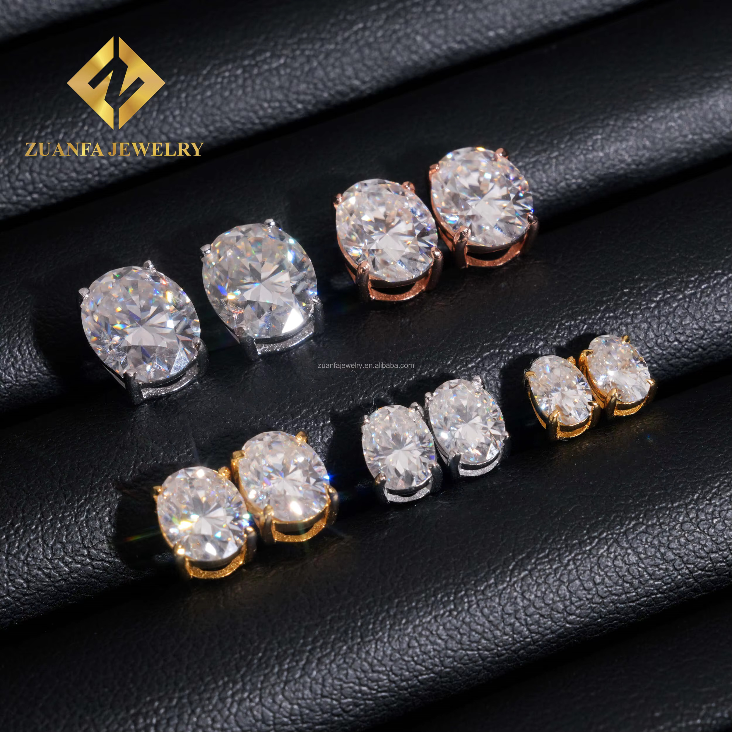 Pass Dia Tester Fashion Style Screw Back Iced Out Man Oval Crushed Brilliant Cut VVS Moissanite Hip Hop Earring