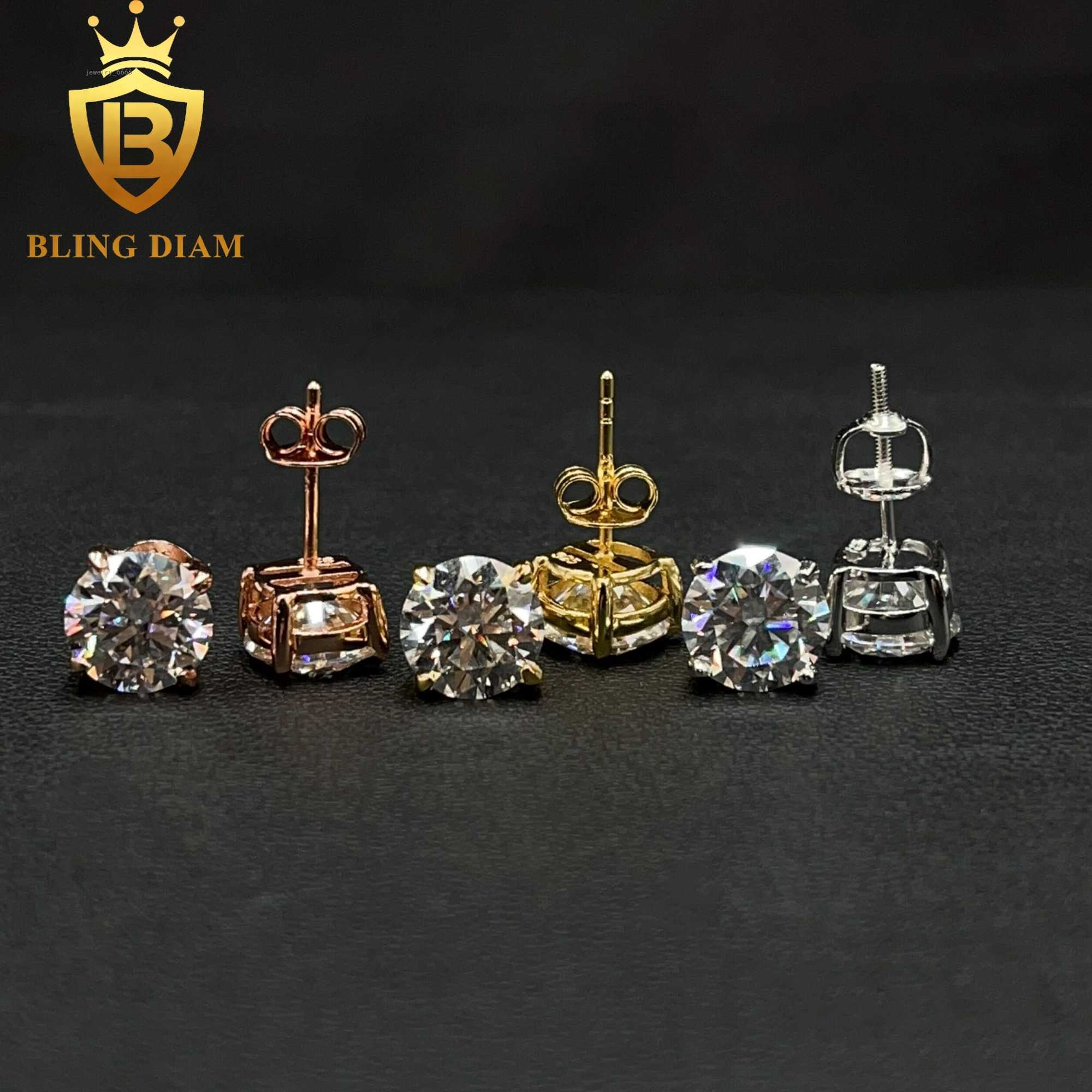 8MM Fine Jewelry Gold Plated 925 Sterling Silver VVS Moissanite Diamond Screw Back Stud Earrings