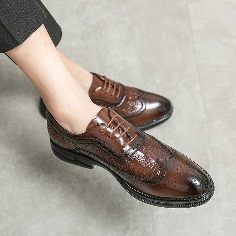 Luxury Men Brogue Dress Shoes Men Suit Casual Shoes Formal Business Leather Shoes Men Brown Wedding Italian Banquet Shoe Size 46XJ250113