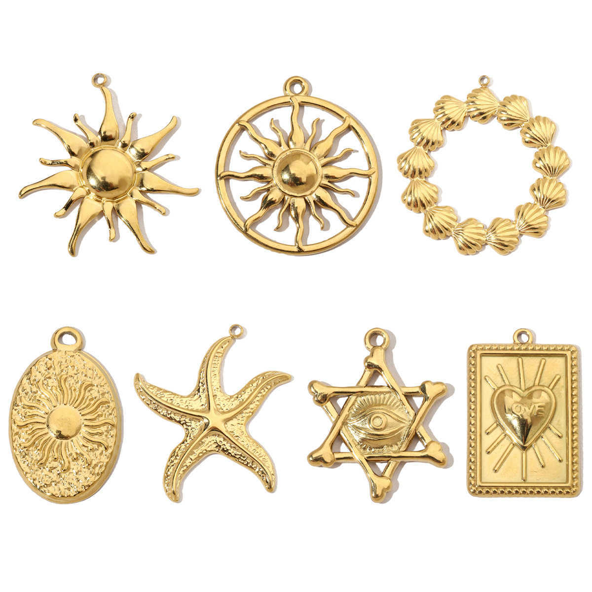 Pendant Necklaces European and American Sun Titanium steel diy pendant women love stainless steel jewelry Starfish shell necklace earrings pendant H25 - view 3
