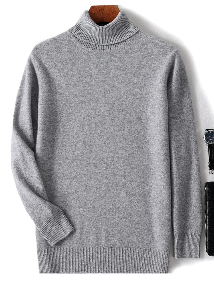 Autumn Winter Men Wool Turtleneck Pullover Long Sleeve Basic Cashmere Sweater 100% Merino Wool Knitwear Smart Casual Clothing 250109