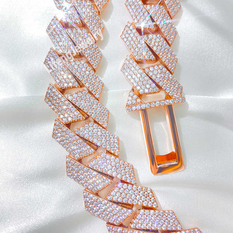 Custom 20mm 4-Rows 925 Sterling Silver Rose Gold Cuban Link Chain for Men Full Iced Hip Hop Diamond Moissanite Fine Necklaces