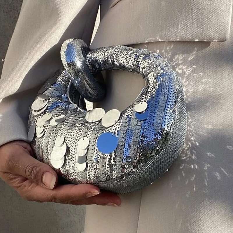 Mini Half Moon Evening Clutch Party Bags For Women Designer Handbag New In Fashion Sequins Chain Shoulder Crossbody