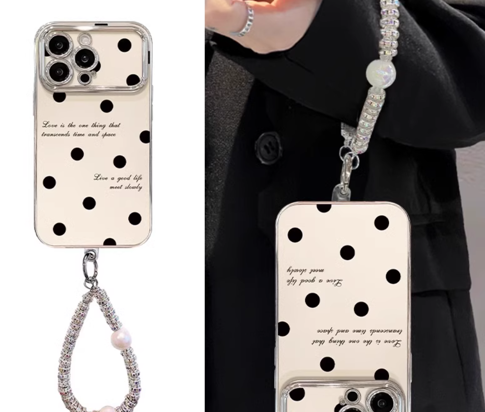 KG1000 Case compatible with iPhone 16 Pro Max, new design for iPhone 15 Pro Max, women's painted style, iPhone 14 electroplated large viewport, 13 polka dots