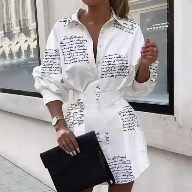 Plus Size 1XL5XL Women Fashionable Printed Waistband Shirt with Lantern Sleeves Ladies Casual Blouse Long Sleeve 250102