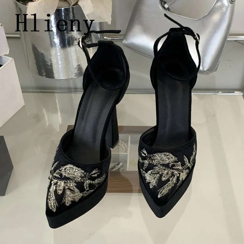 Hlieny New Fashion Street Style Design Buckle Strap Women Pumps Pointed Toe High Heels Wedding Banquet Female Sandals Shoes