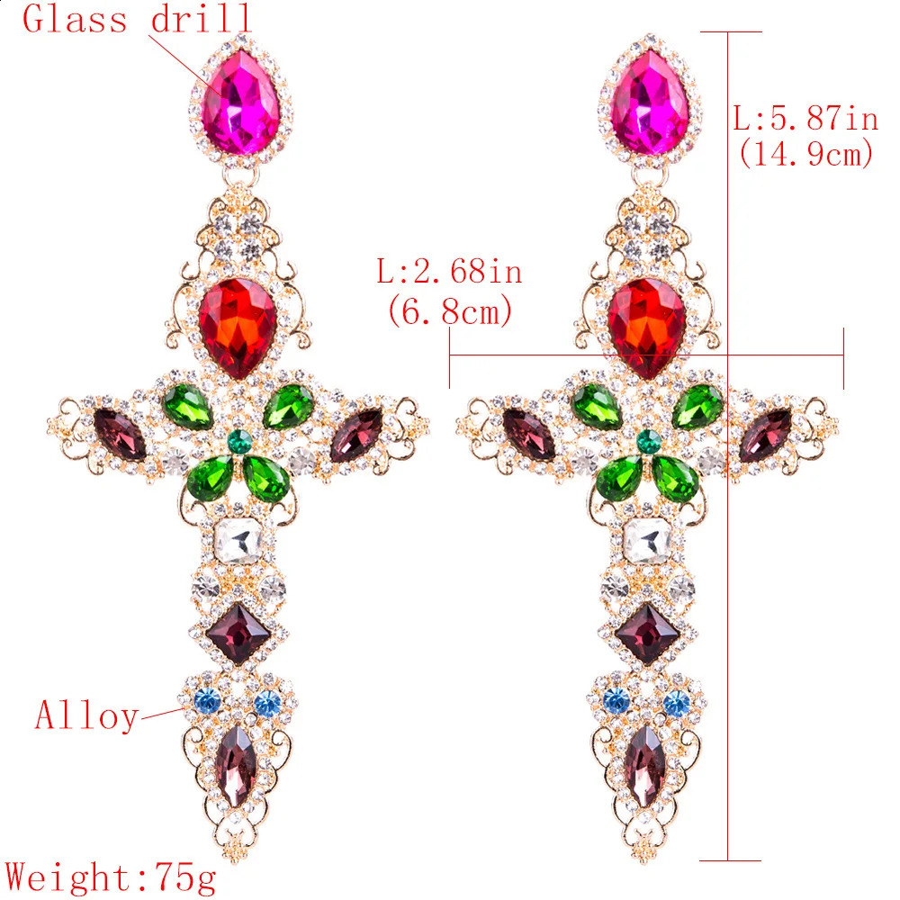 Baroque Big Cross Earrings for Women Large Pendant Earrings Womens Water Diamond Gold Jewelry Fashion Jewelry Wholesale 250110