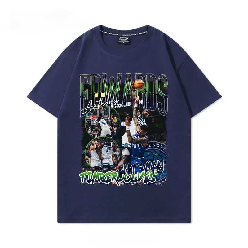 Famous Basketball Player Edwards Print Cotton T-shirt Men Graphics T-shirt Tops Oversize Short Sleeve High Quality X2506071