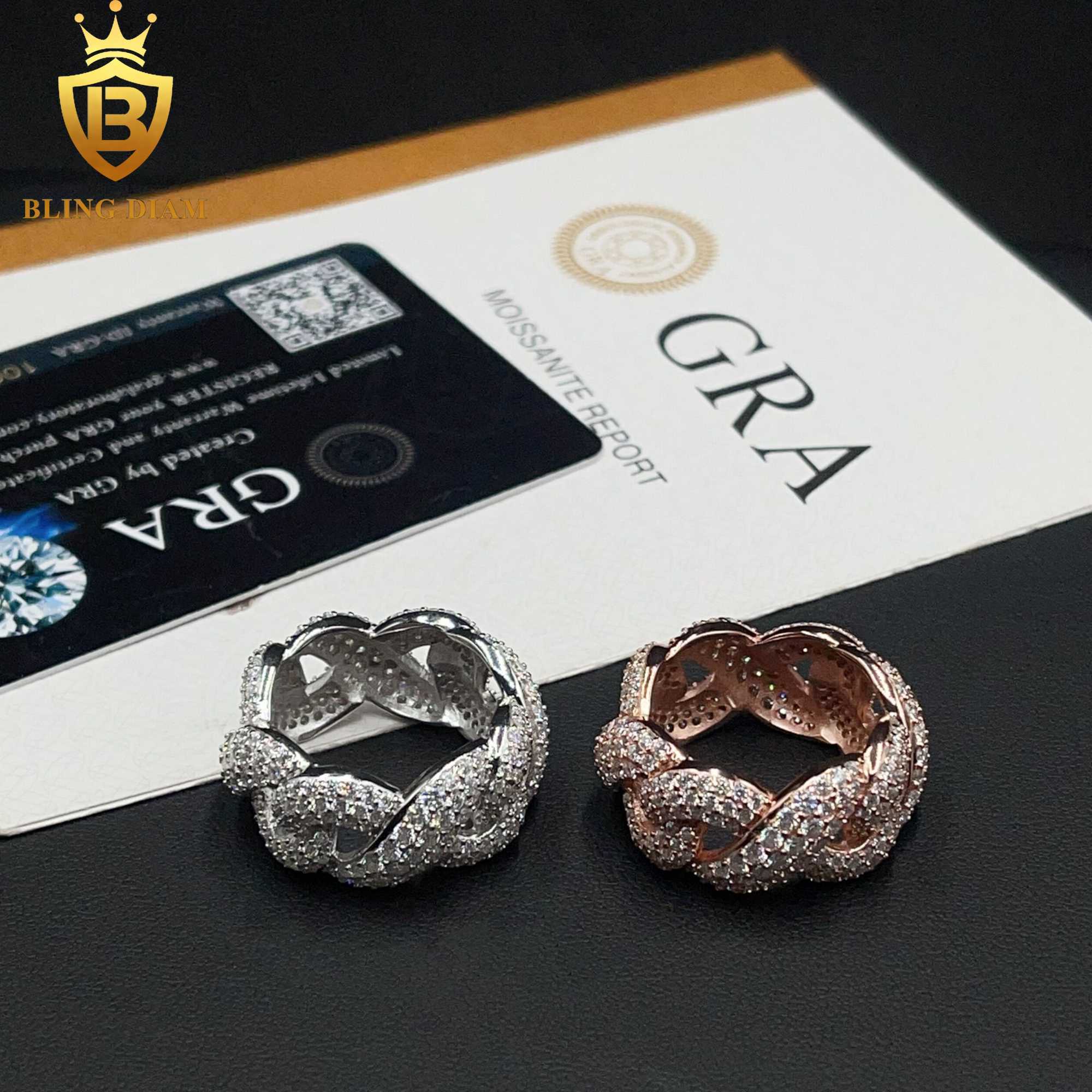 New Style Hip Hop Jewelry 925 Sterling Silver VVS Moissanite Full Diamond Iced Out Cuban Rings Men