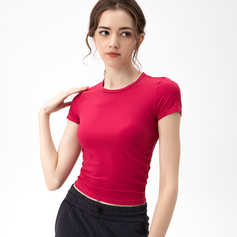 Designer women's versatile yoga clothes slim fit quick drying naked and breathable Pilates yoga short sleeved sports running and fitness shorts