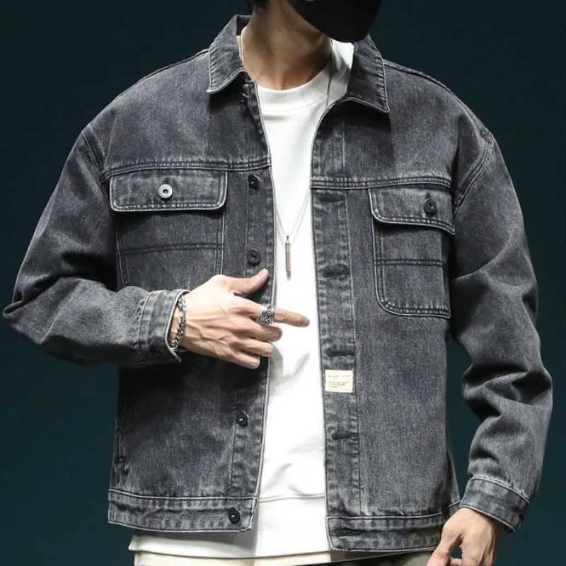 Denim Jackets Man Autumn Wide Shoulders Jeans Coat for Men with Embroidery Cargo Y2k Original Branded Size L Aesthetic Korea Big X250113
