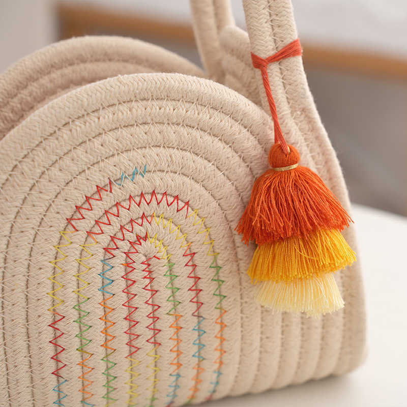 Knitted Bag for Women 2023 New Simple and Fashionable Handbag, Hand-held Cotton Thread Vacation Tote Bag, Mini Handbag 250113