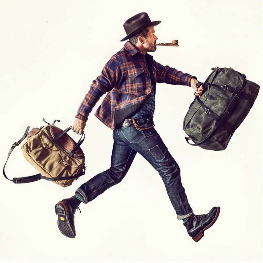 Tailor Brando Saddle Leather Shoulder Strap & 22Oz Waterproof Canvas Size 50*33*20Cm American Retro 70325 Medium Rravel Handbag