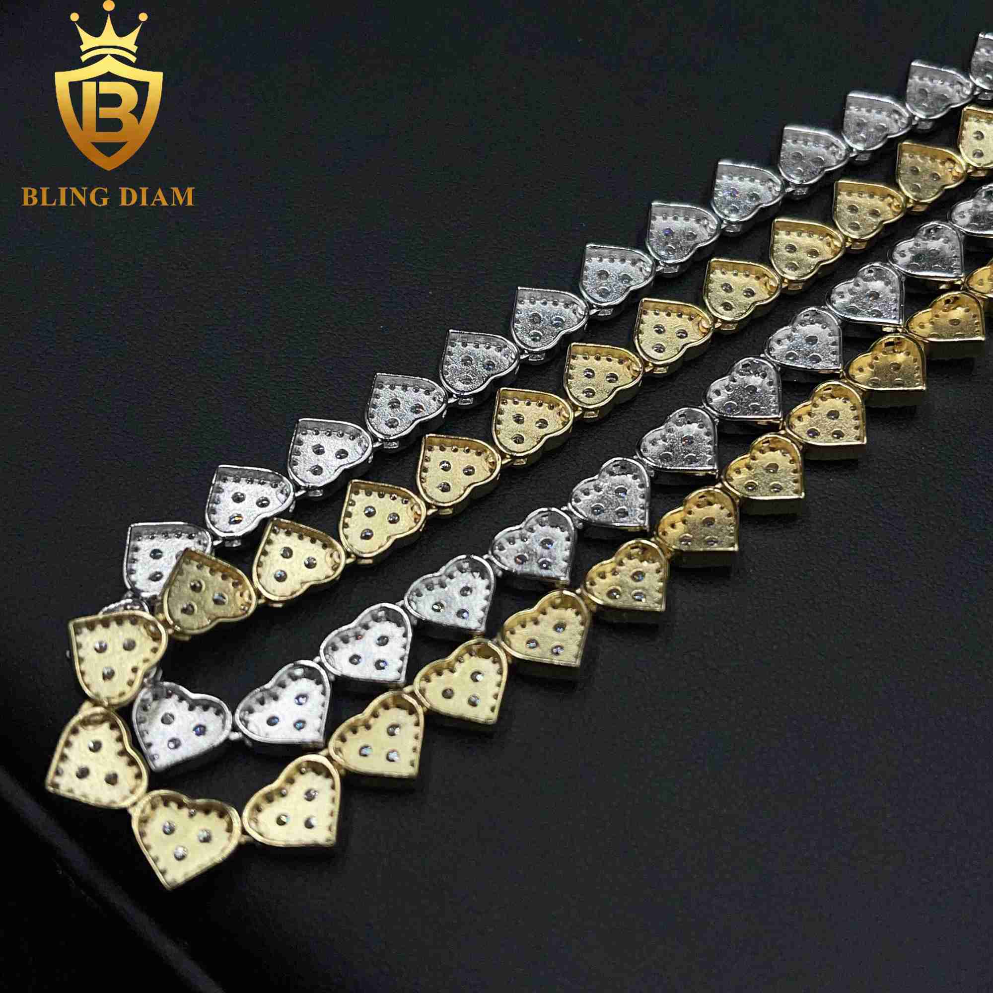 8MM Fine Jewelry GRA Certificate 925 Sterling Silver VVS Moissanite Heart Shape Cuban Tennis Chain Necklace