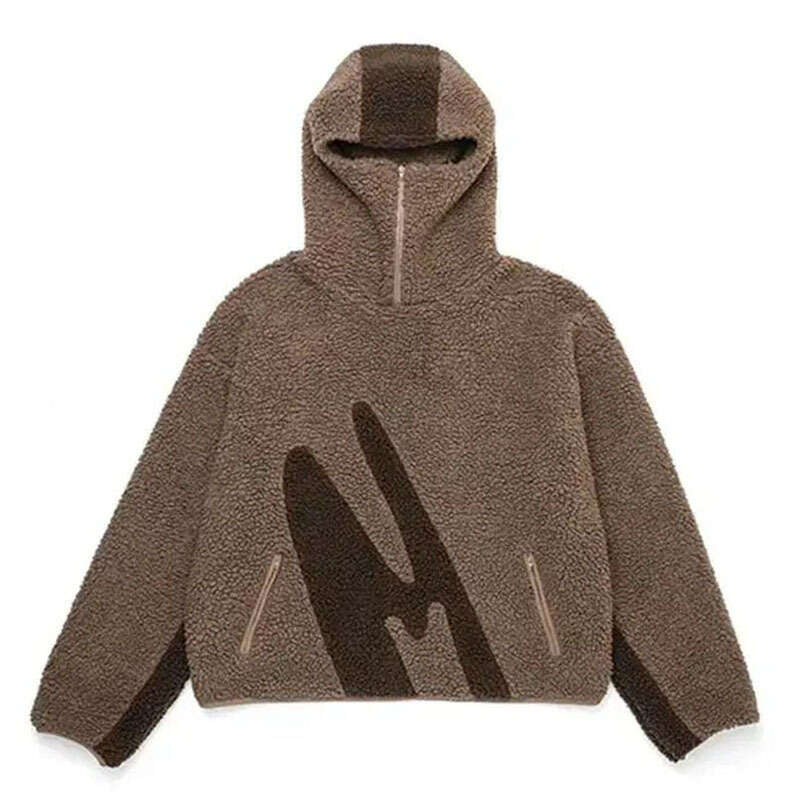 Men's women's autumn and winter new fashionable warm lamb wool personalized casual pullover zipper hoodie