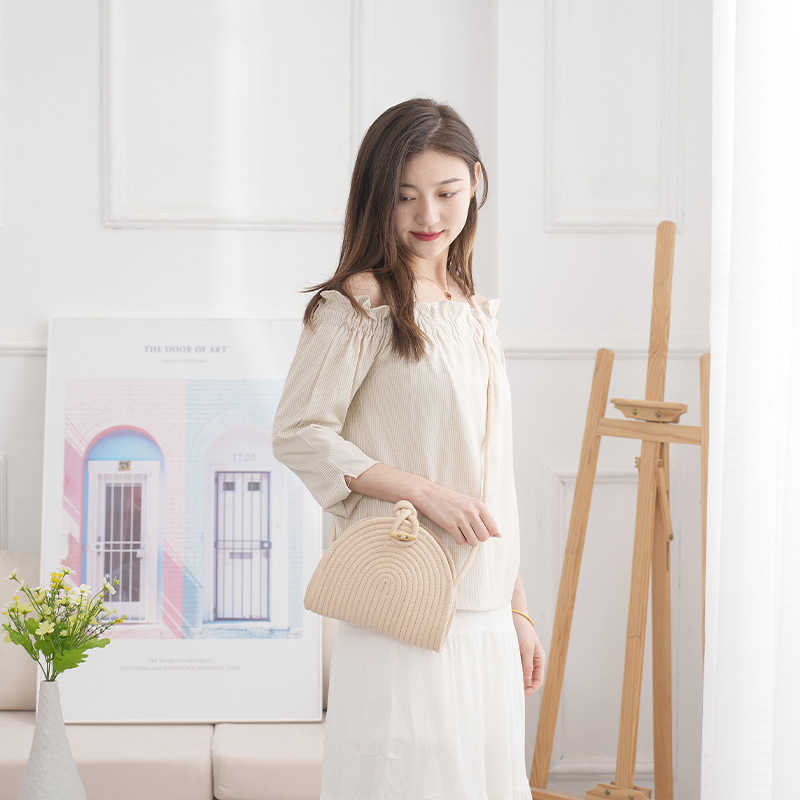 New Woven Shoulder Bag for Women, Cotton Rope Crossbody Bag, Bucket Summer Vacation Beach Fashionable and Versatile 250113