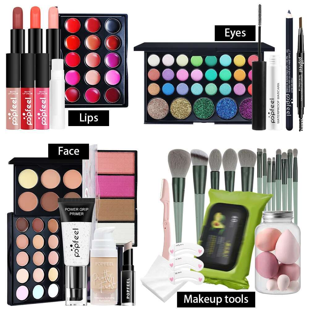 POPFEEL Favorites Surprise Kit Makeup Gift Set for Women, Lipgloss Eyeshadow Foundation Lipstick Blush Primer