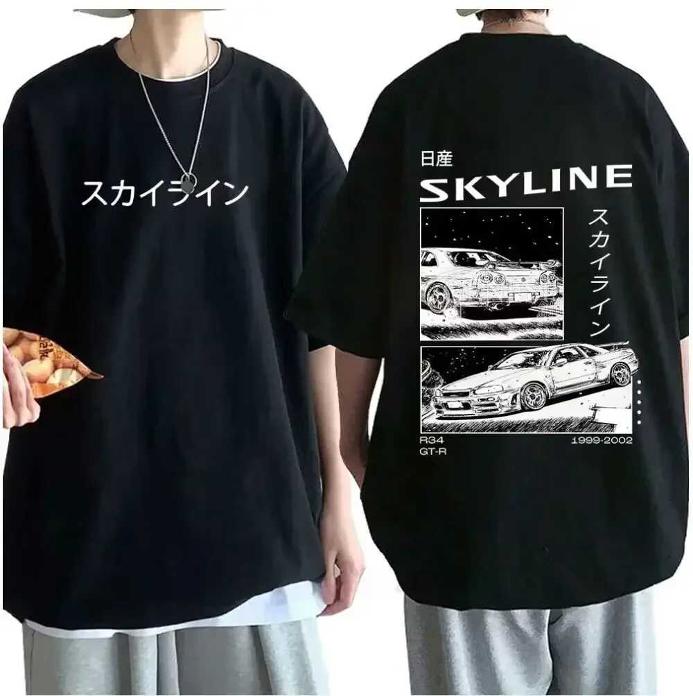 Mens Full Drift Japanese anime AE86 Inifirst D Summer casual unisex R34 Skyline GTR JDM printed T-shirt Street X250113