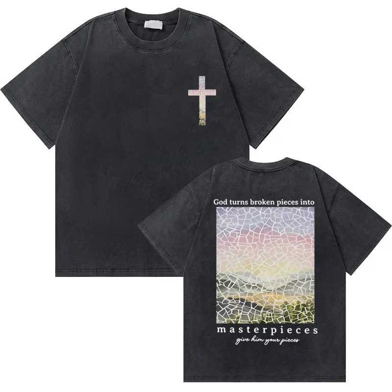 Washed Vintage Christian Jesus Good News God Loves You Bible Verse Graphic T-shirts Men Women Fashion Casual Oversized T Shirt X250113
