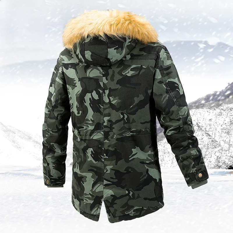 2024 Winter Outdoor Mens Cold Coat Warm Hunting Camouflage Thickened Midlength Cotton Work Windproof Clothing 250107